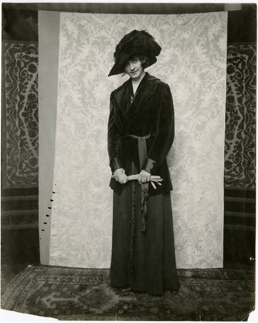 Red Velvet Suit with Accordion Pleated Skirt, Arnold & Constable, c.1905-18 by Jessie Tarbox Beals
