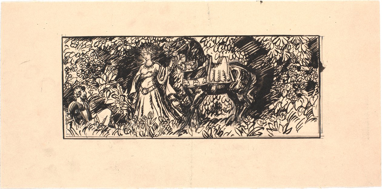 Princess Leading a Black Horse to a Seated Knight in the Forest by Joakim Frederik Skovgaard