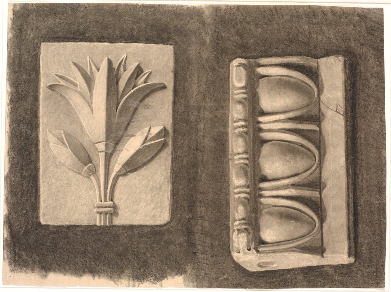 Drawing After Plaster. Two Ornamental Fragments by Joakim Frederik Skovgaard