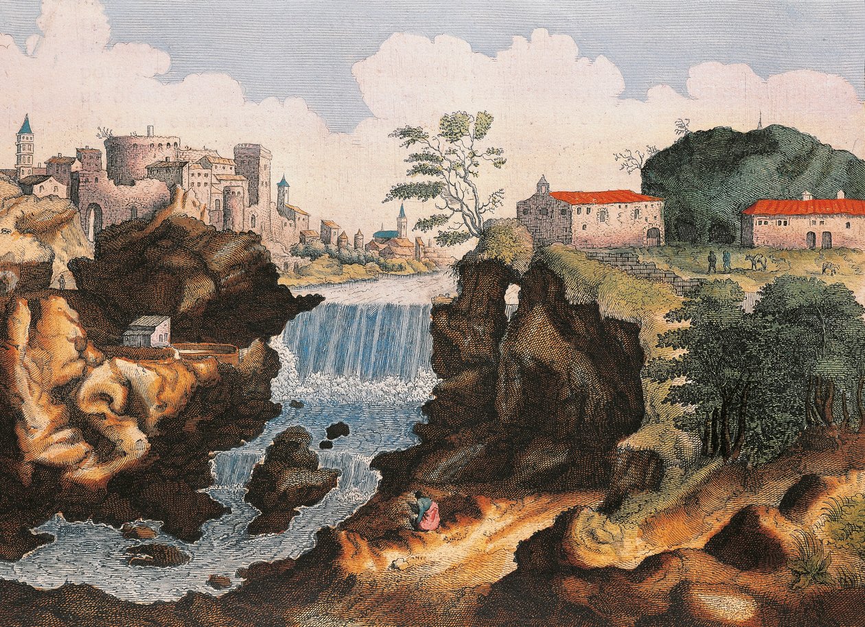 Aniene Waterfall in Tivoli, from Civitatis Admirandorum Italiae by Joan Blaeu by Joan Blaeu