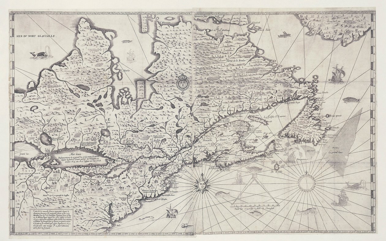 Map of Canada, Engraving from Survey by Samuel de Champlain by Joan Blaeu