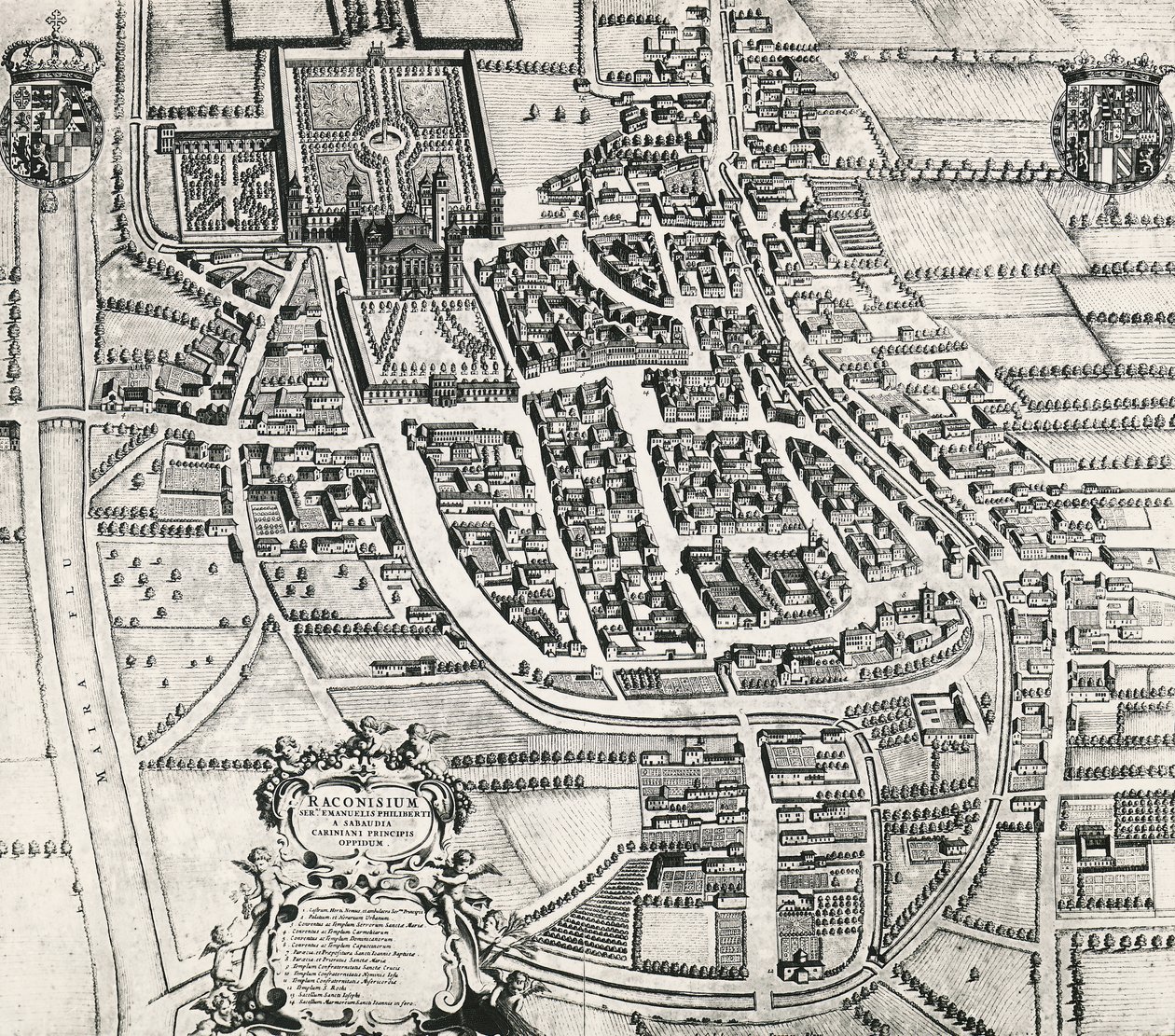 Map of Racconigi, Engraving by Joan Blaeu, Italy by Joan Blaeu