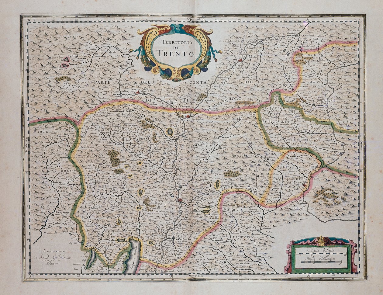 Trento area, from Theater of World, or New Atlas of Maps and Representations of All Regions by Joan Blaeu, Italy by Joan Blaeu