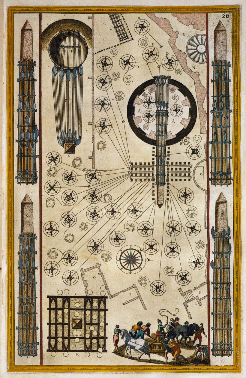 Winches for moving obelisk, engraving from Theatrum civitatum et admirandorum Italiae, by Joan Baleu by Joan Blaeu