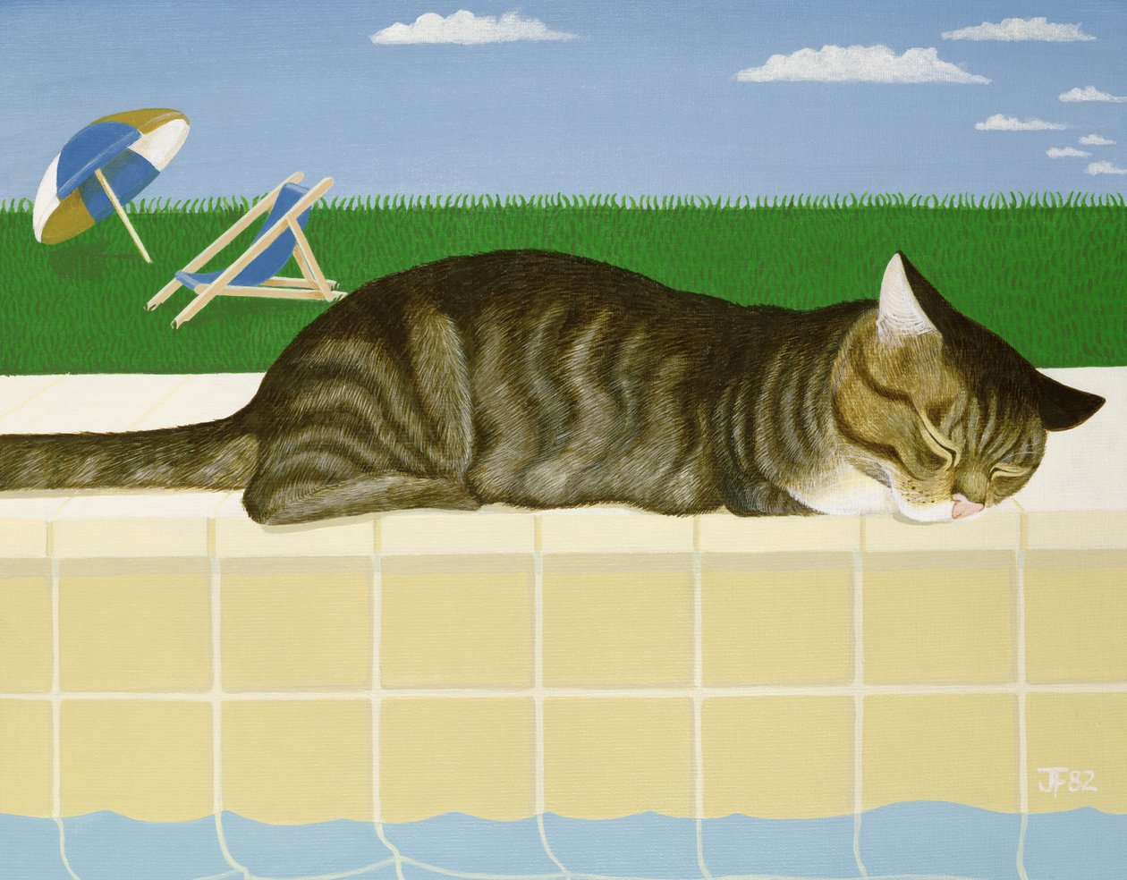 Tabby Cat by a Pool by Joan Freestone