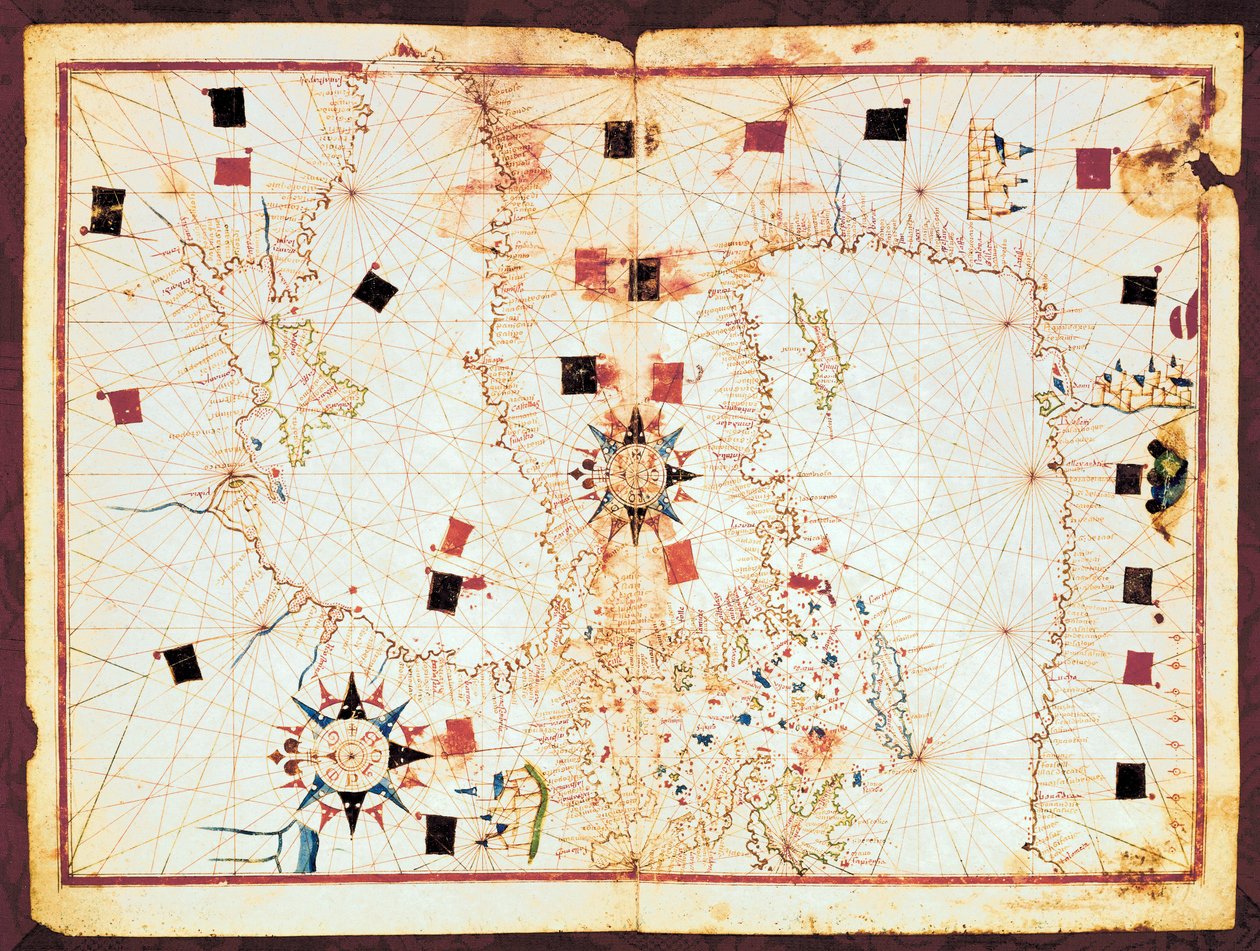 Map of the Eastern Part of the Mediterranean and the Black Sea, Manuscript of a 16th Century Portolan Atlas by Joan Martines