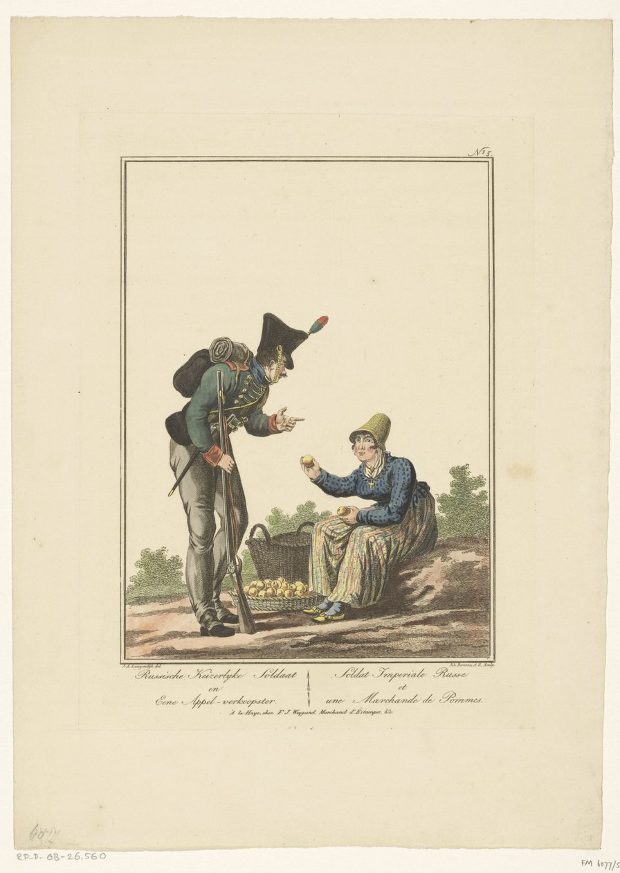 Standing Soldier with a Seated Apple Seller by Joannes Bemme