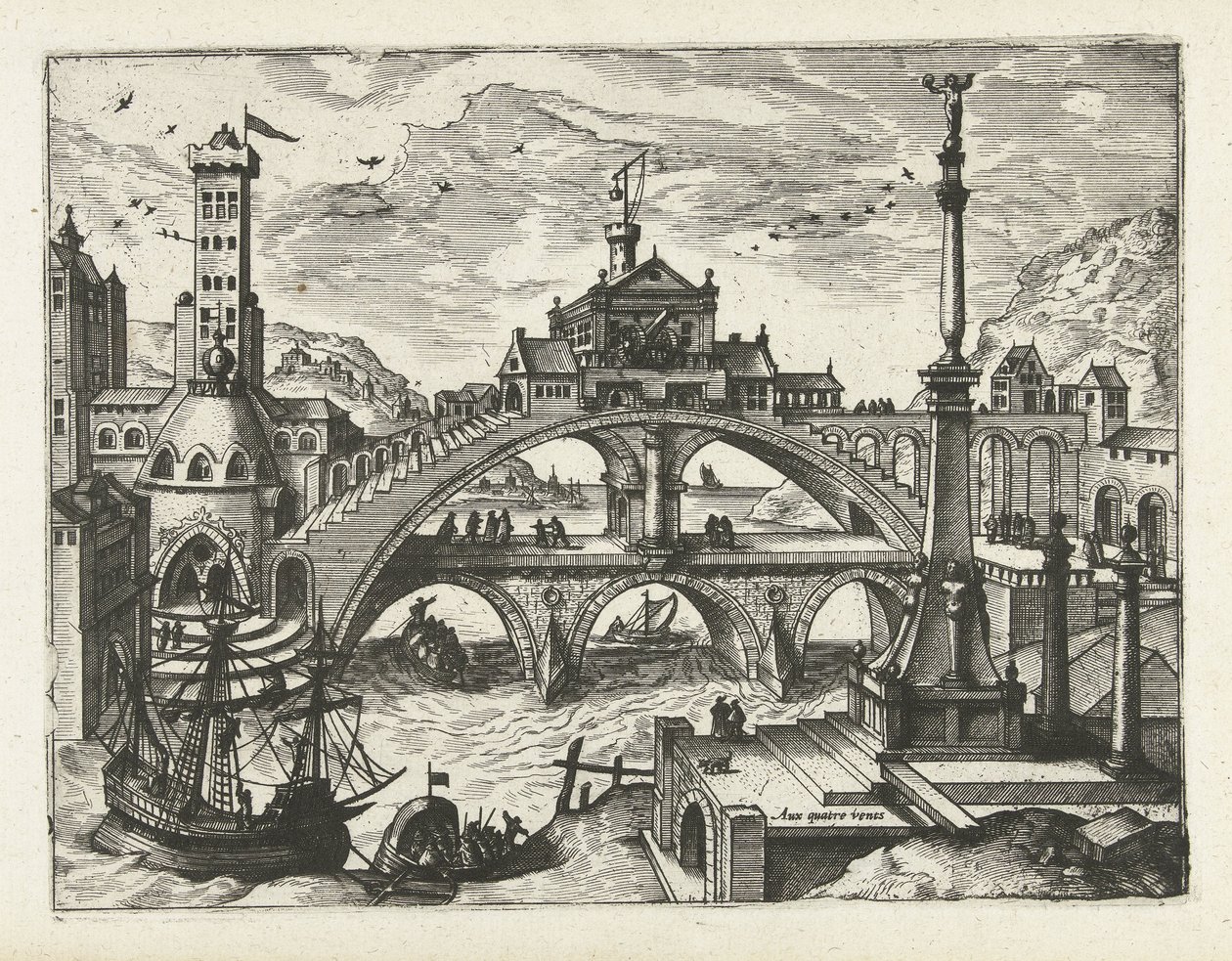 City with Built Bridge by Joannes van Doetechum (I) (attributed to)