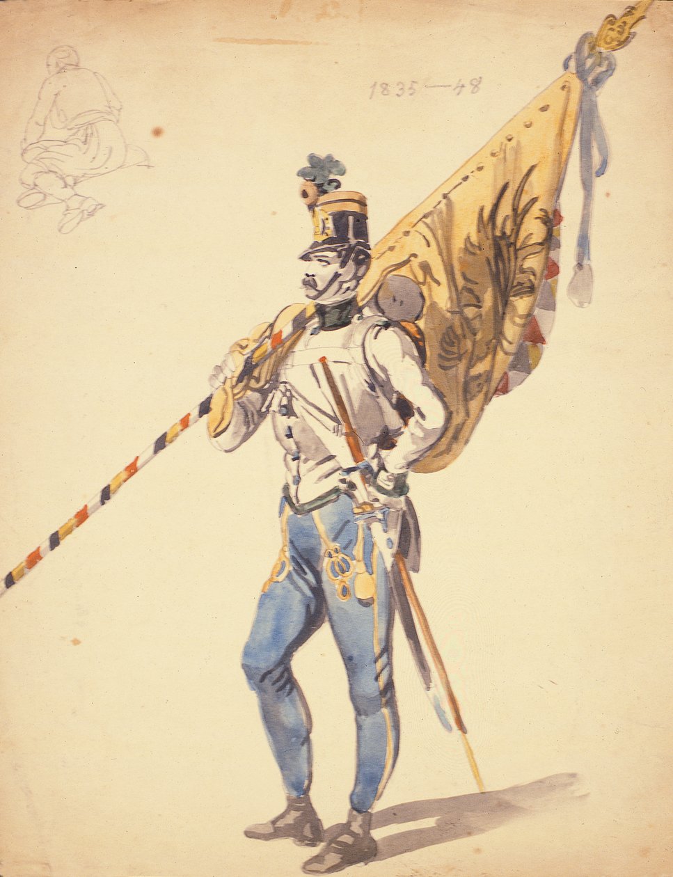 An Officer with a Battalion Colour of a Hungarian Infantry Regiment by Johan Baptiste Heinefetter