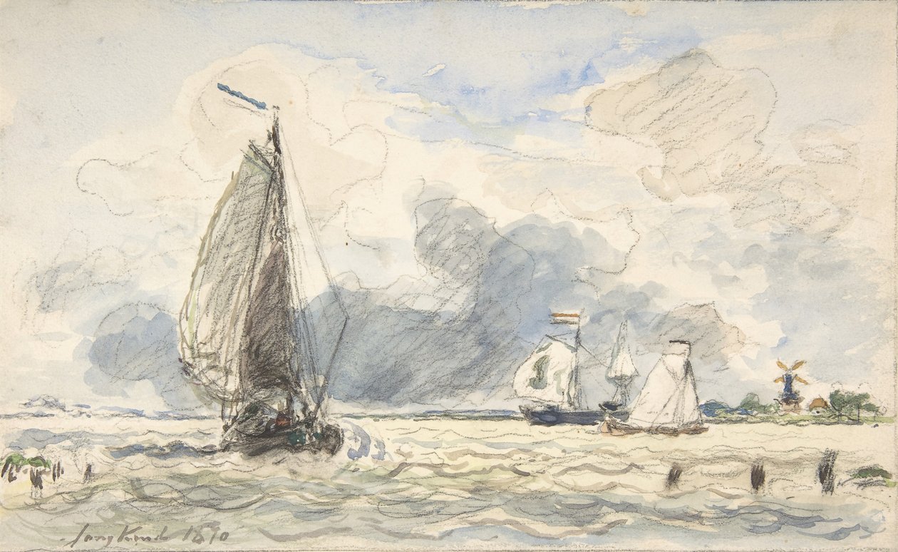 Dutch Fishing Boats, Verso: Sketches of Boats by Johan Barthold Jongkind