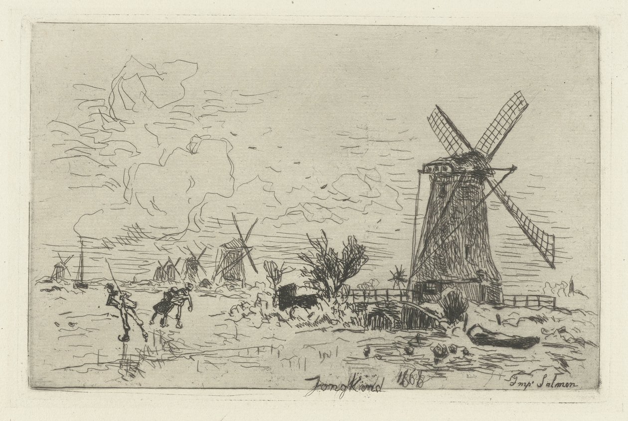 Landscape with Mills and Skaters by Johan-Barthold Jongkind