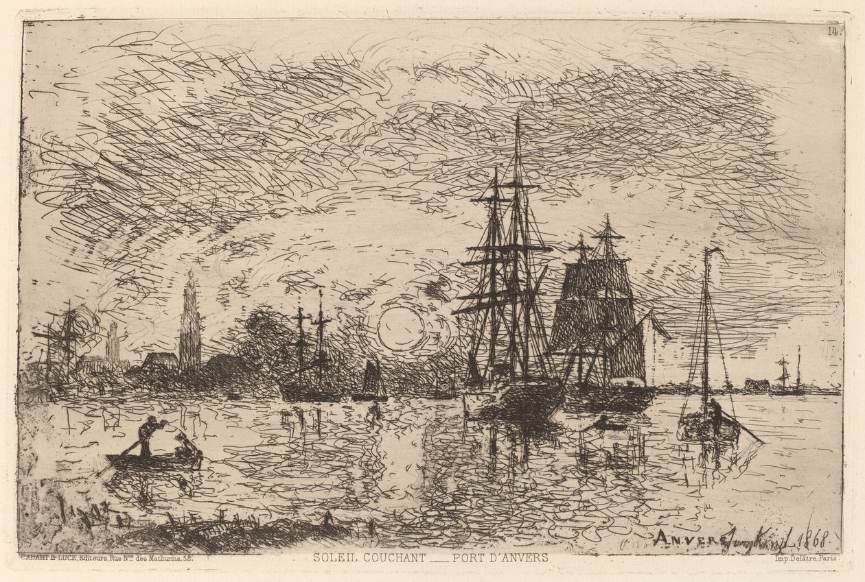 Setting Sun over Antwerp Harbor by Johan Barthold Jongkind