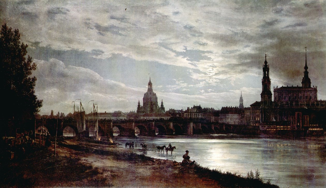 View of Dresden by Moonlight by Johan Christian Dahl