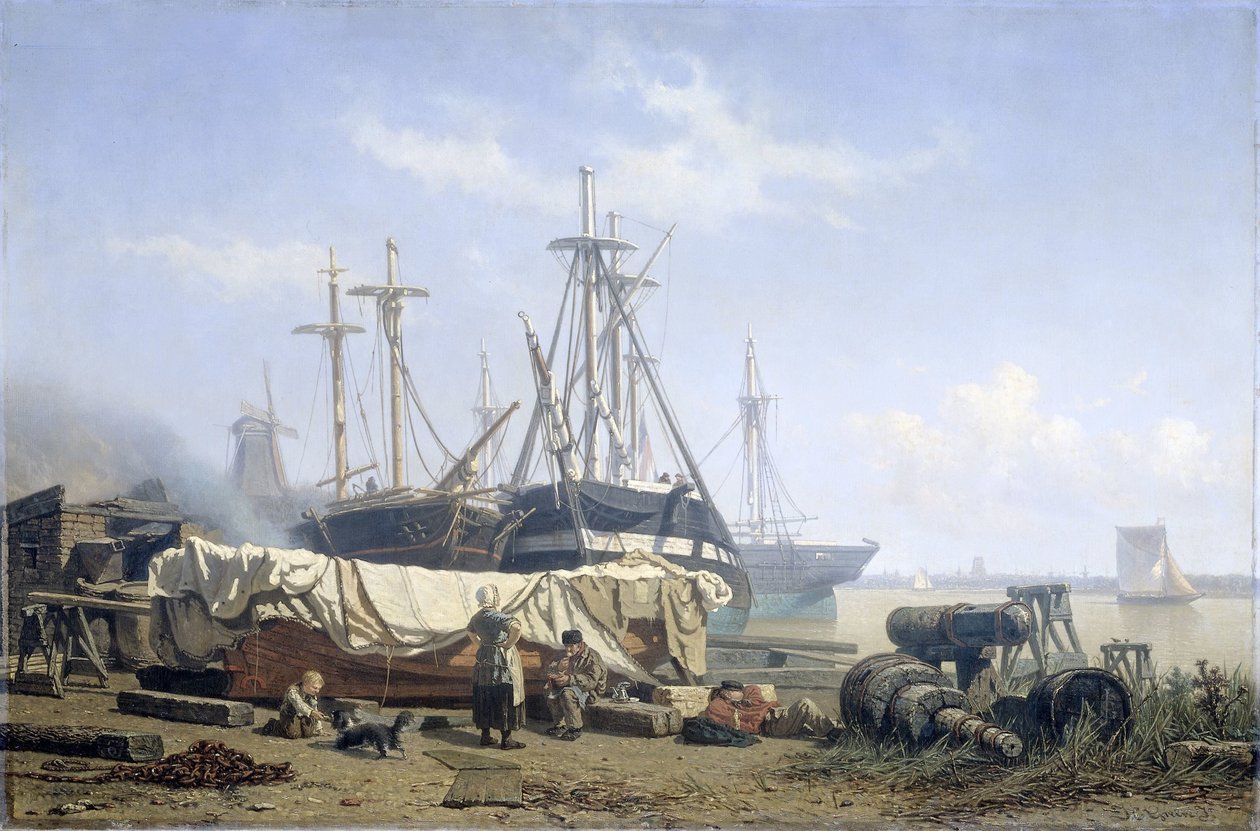 Midday Break at a Shipyard on the Maas by Johan Conrad Greive