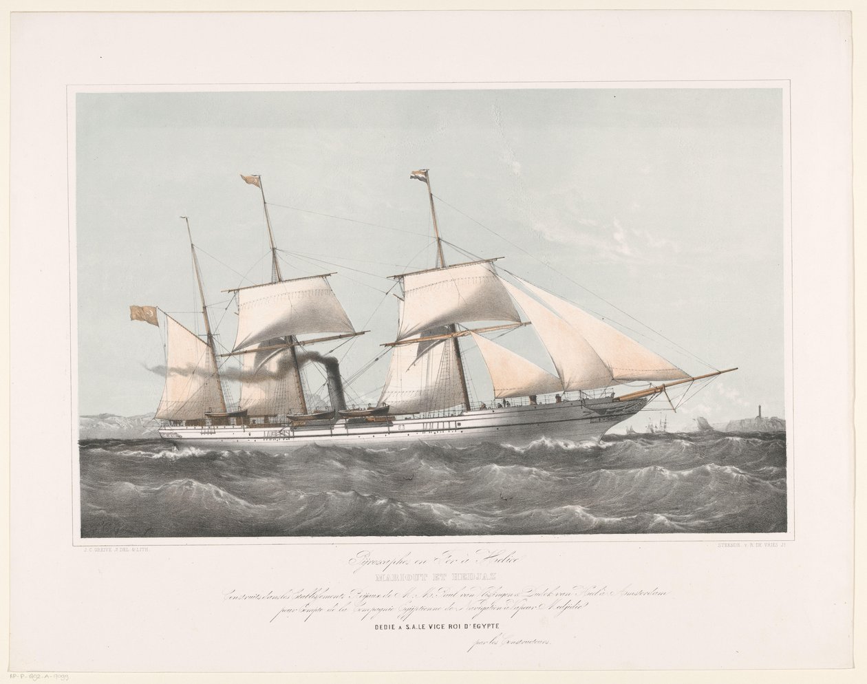 Screw Steamer Mariout and Hedjaz Sailing at Sea by Johan Conrad Greive