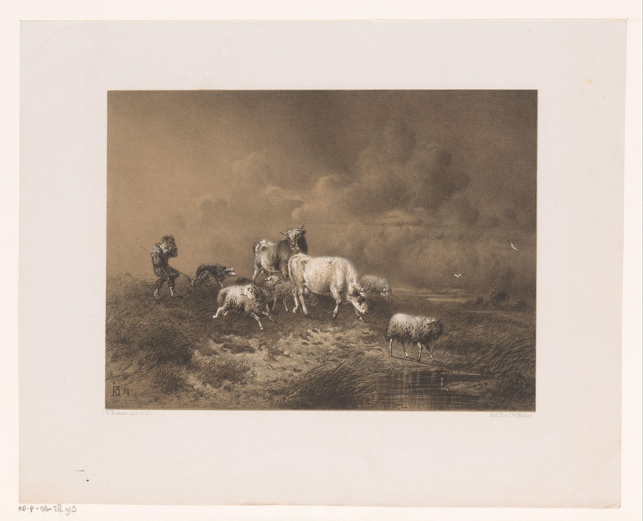Shepherd with Flock in a Storm by Johan Daniël Koelman