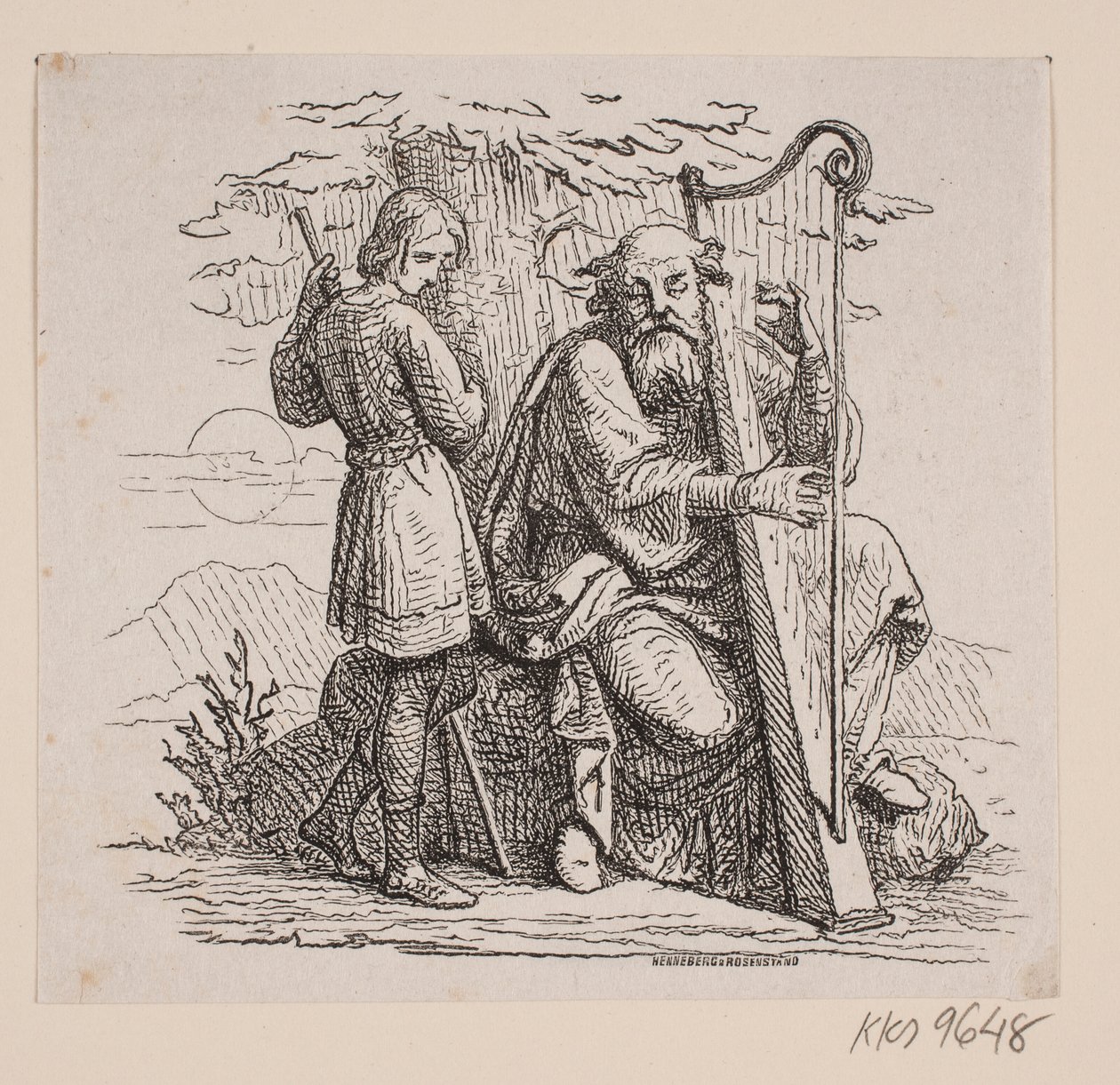 An Old Harp Player and a Boy Under a Tree by Johan Frederik Rosenstand