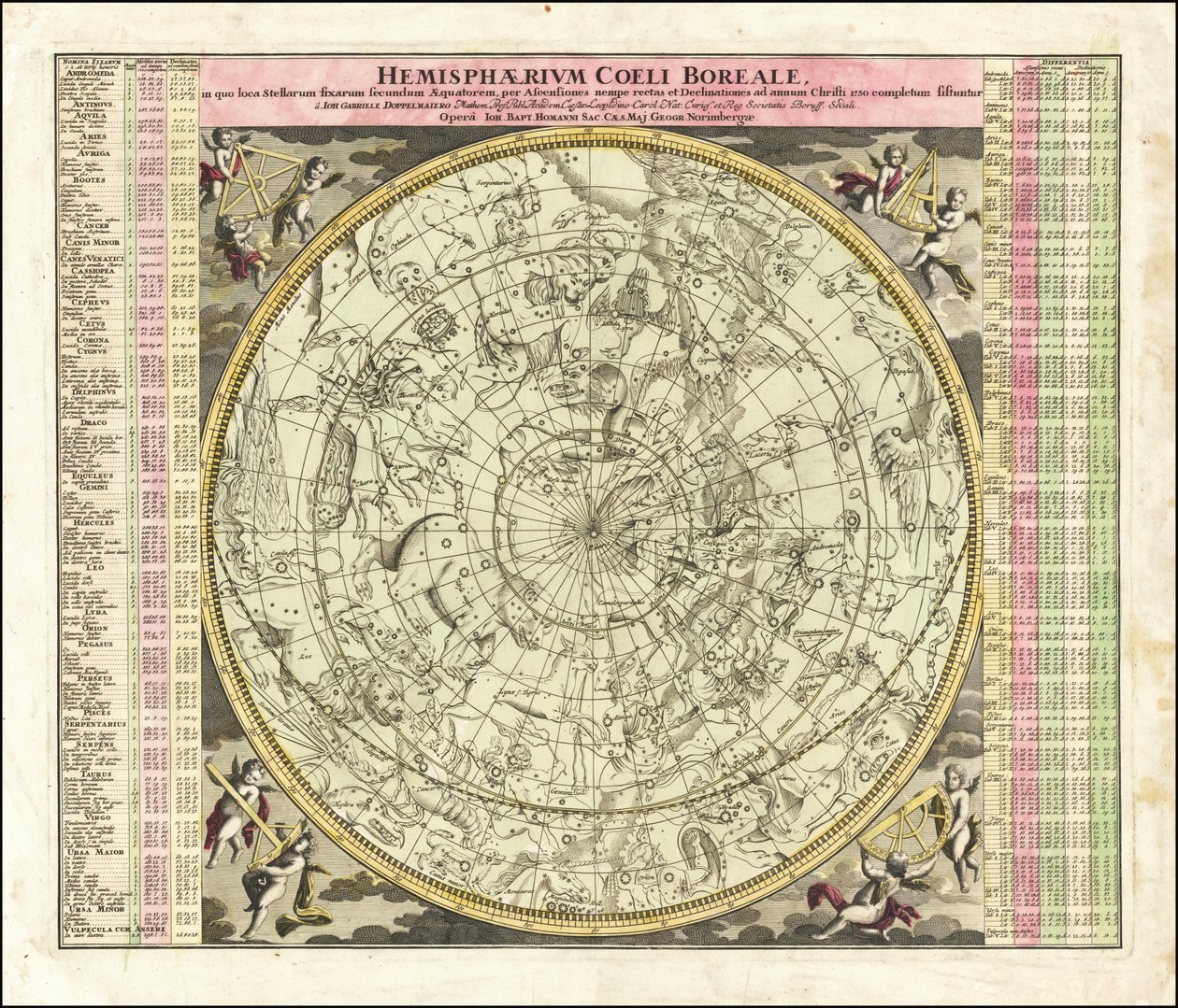 1730 celestial map of the Northern Hemisphere Sky by Johan Gabriel Doppelmayr