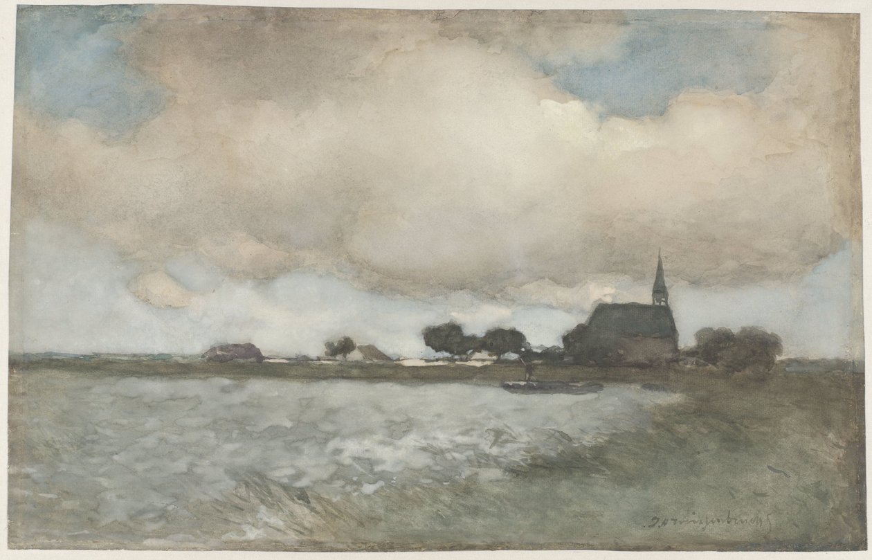 View of the Church at Noordse Dorp near Noorden by Johan Hendrik Weissenbruch