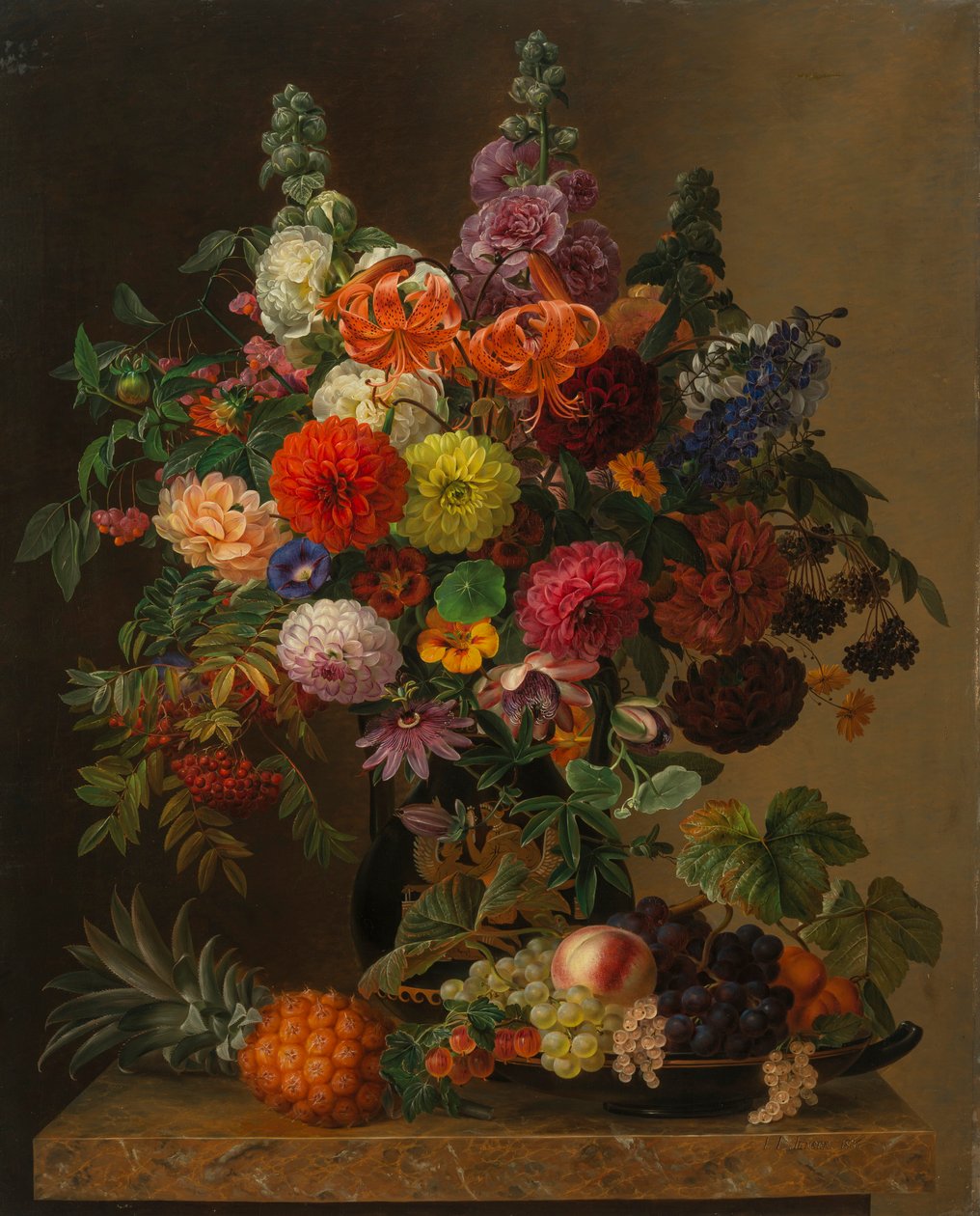 Still life with Flowers and fruits, 1836 by Johan Laurentz Jensen