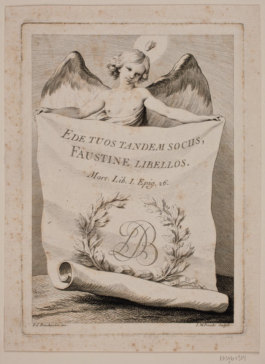 Title Copperplate with an Angel Holding a Large Paper by Johan Martin Preisler