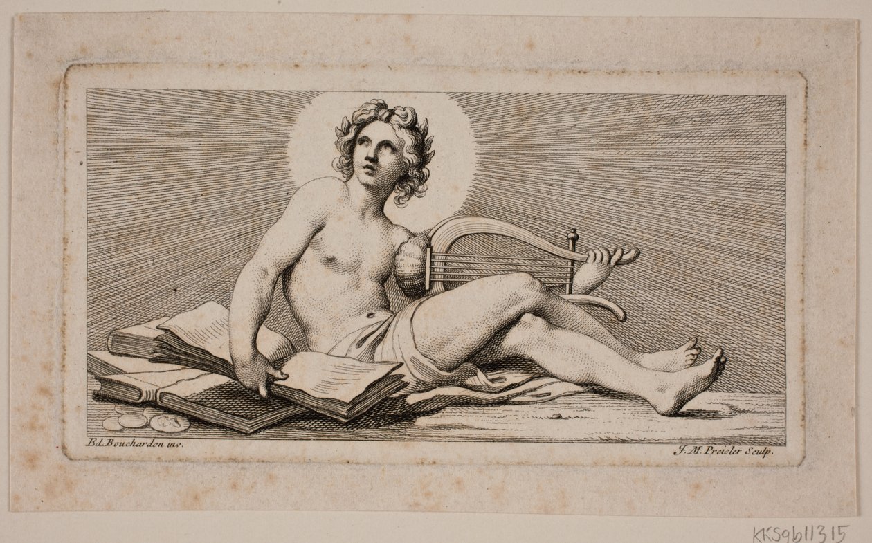 Vignette. A Seated Apollo with Harp by Johan Martin Preisler