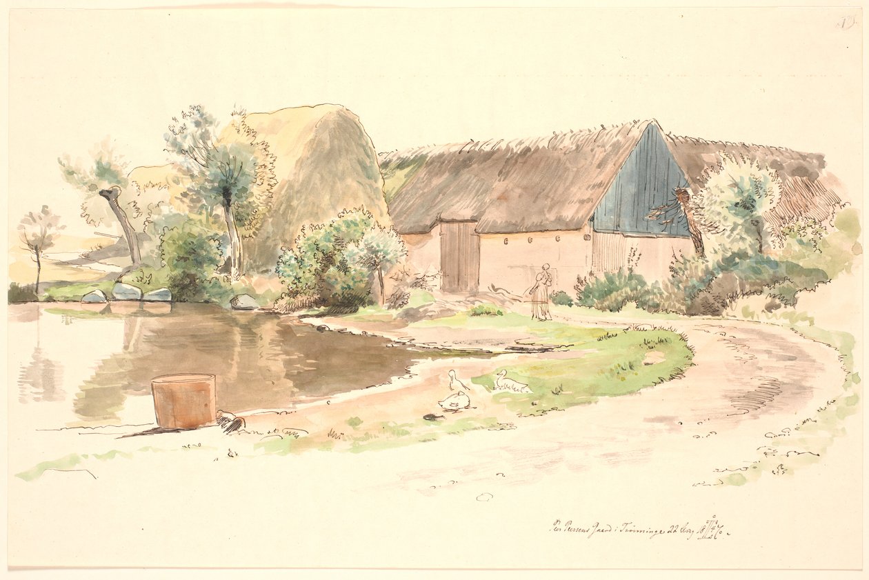 Farmhouse and Village Pond by Johan Thomas Lundbye