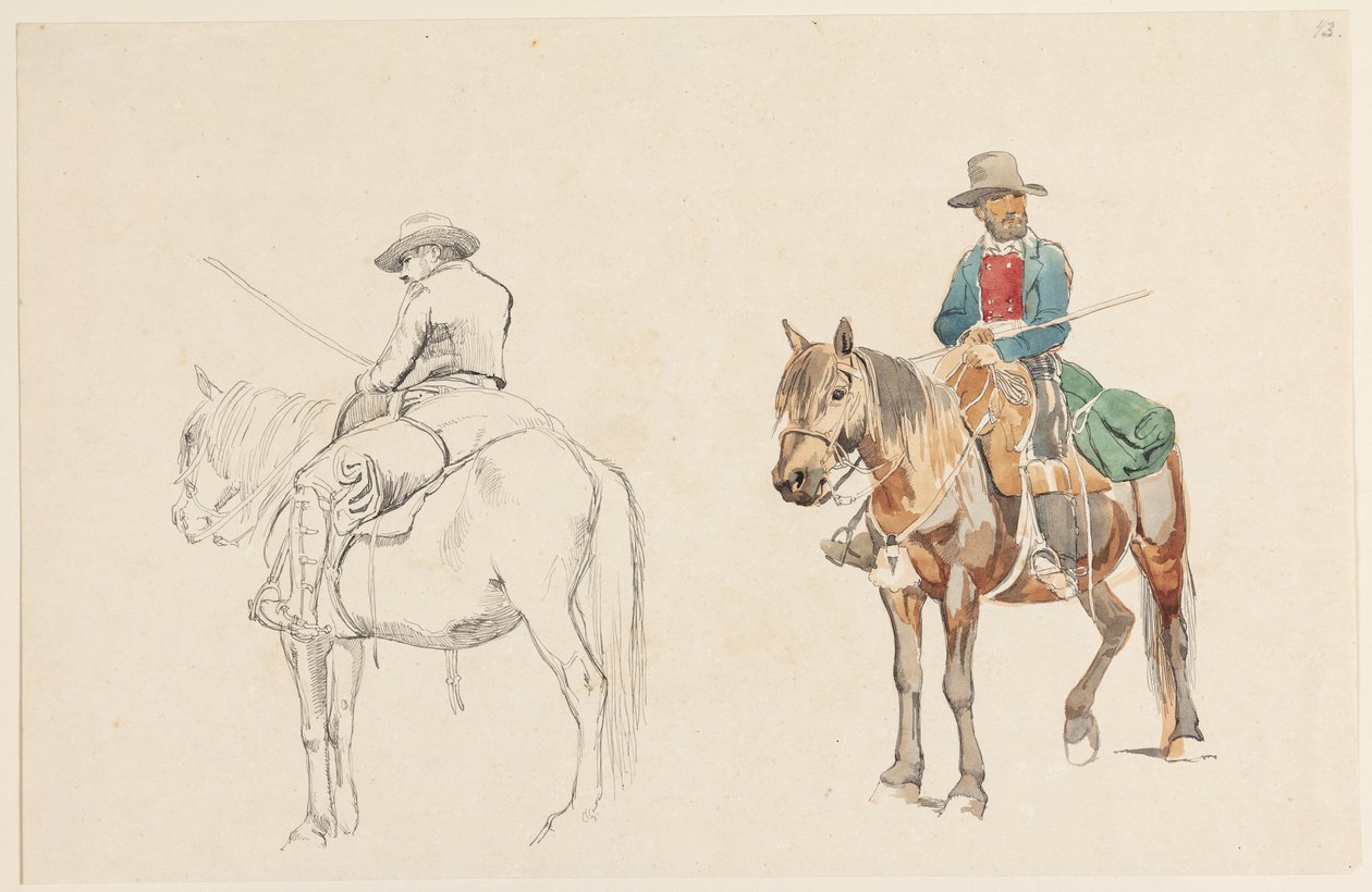 Campagnol on Horseback, Seen from Behind. Campagnol on Horseback Seen from the Front by Johan Thomas Lundbye