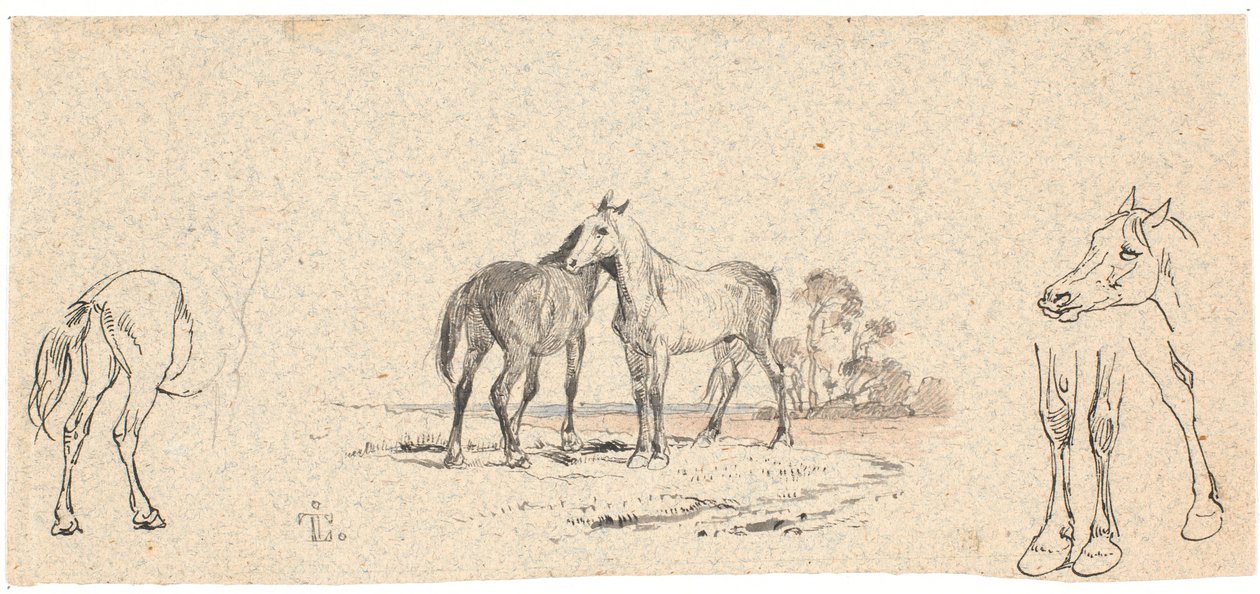 The Two Horses; Study of Horses by Johan Thomas Lundbye