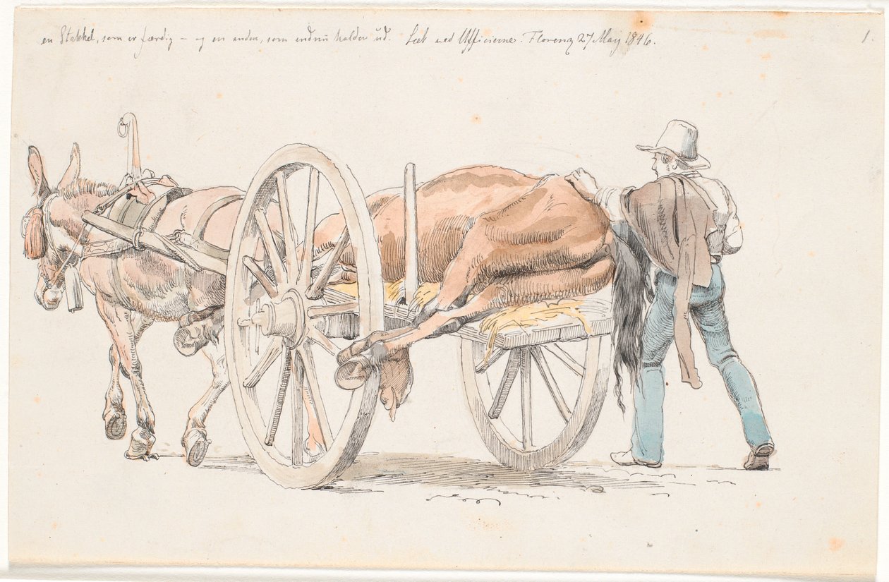 A Dead Horse Carried Away on a Donkey Cart by Johan Thomas Lundbye