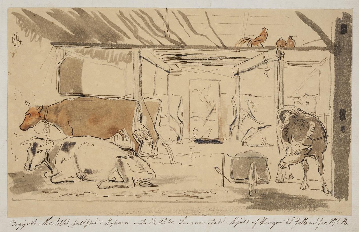 A Cowshed in a Farmhouse, Glued on Page 19 Below by Johan Thomas Lundbye