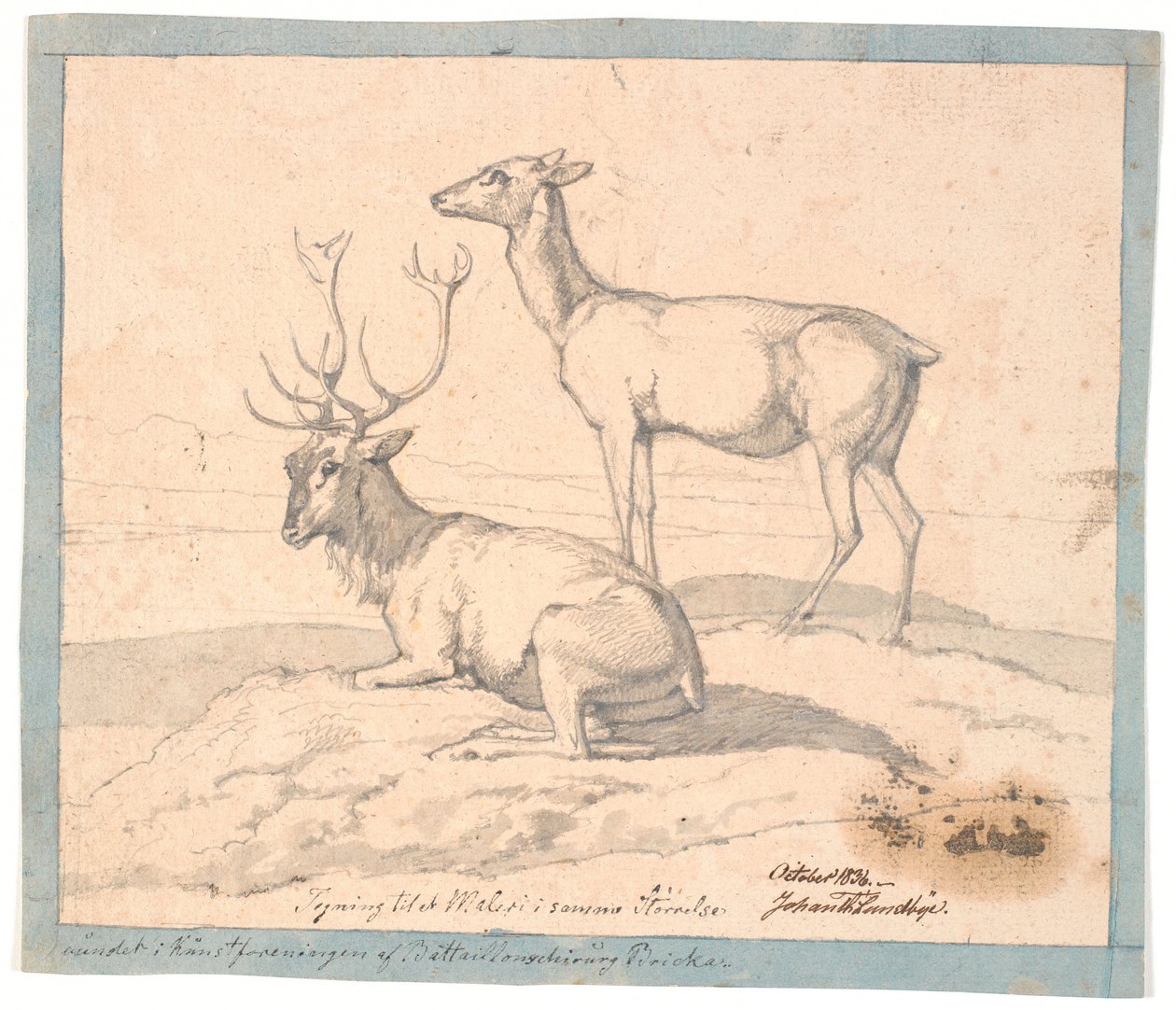 A Lying Deer and a Standing Hind by Johan Thomas Lundbye