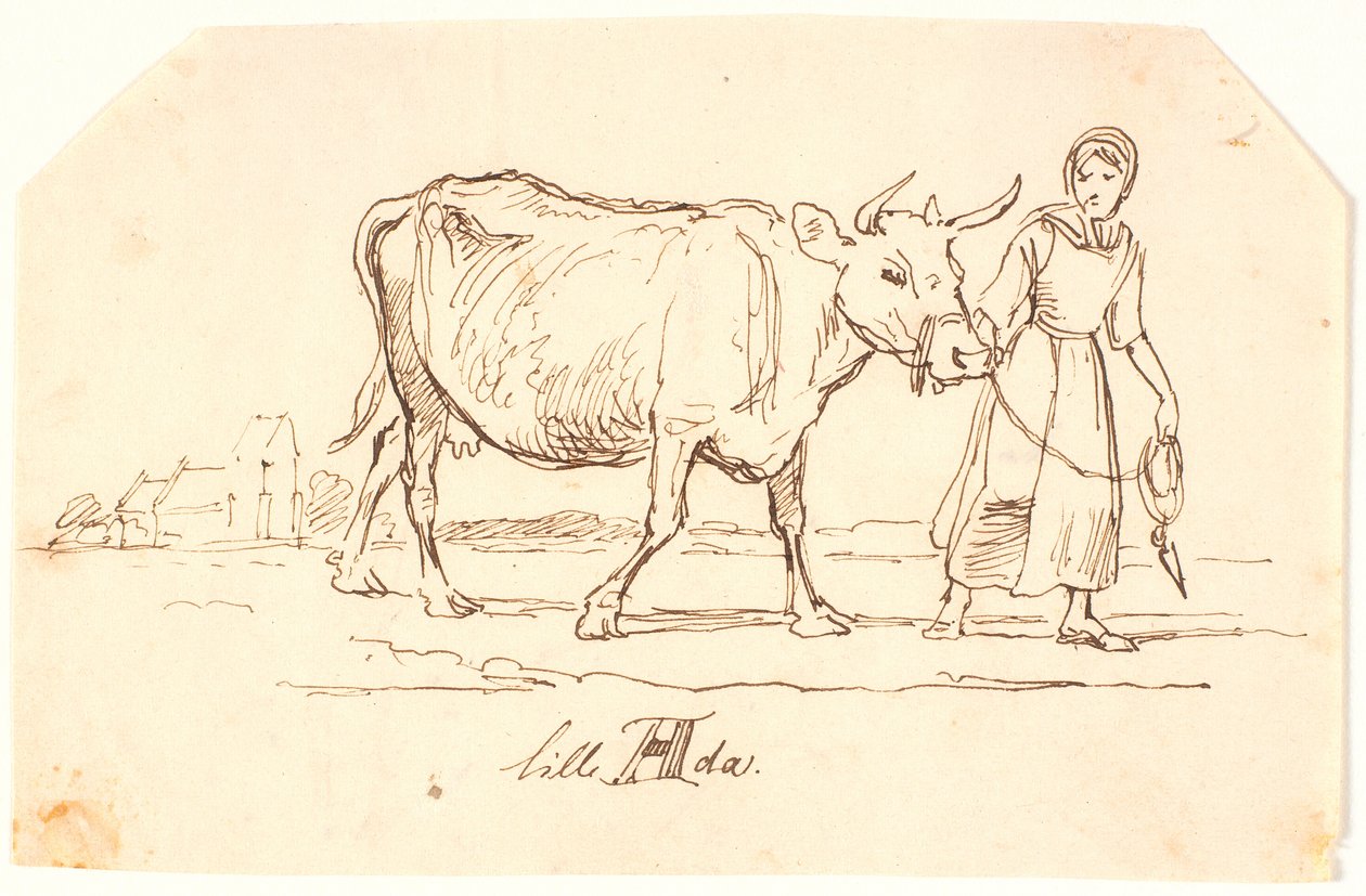 A Girl Leading a Cow in a Landscape with a Church, 