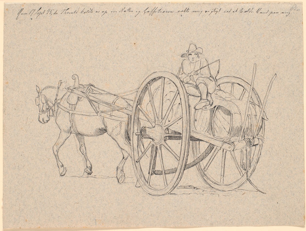 Italian Peasant Driving to Town with Wine Barrels on His Cart by Johan Thomas Lundbye