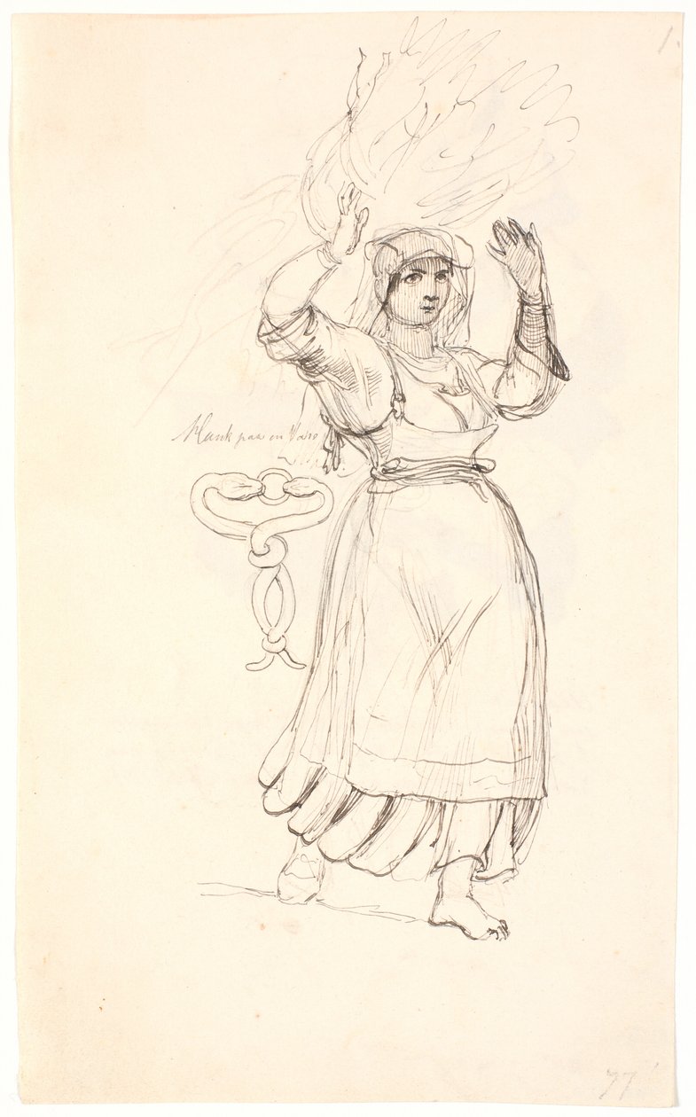 Italian Peasant Woman with a Bundle of Twigs on Her Head. Study of a Handle Representing Two Snakes Biting Each Other on the Head by Johan Thomas Lundbye