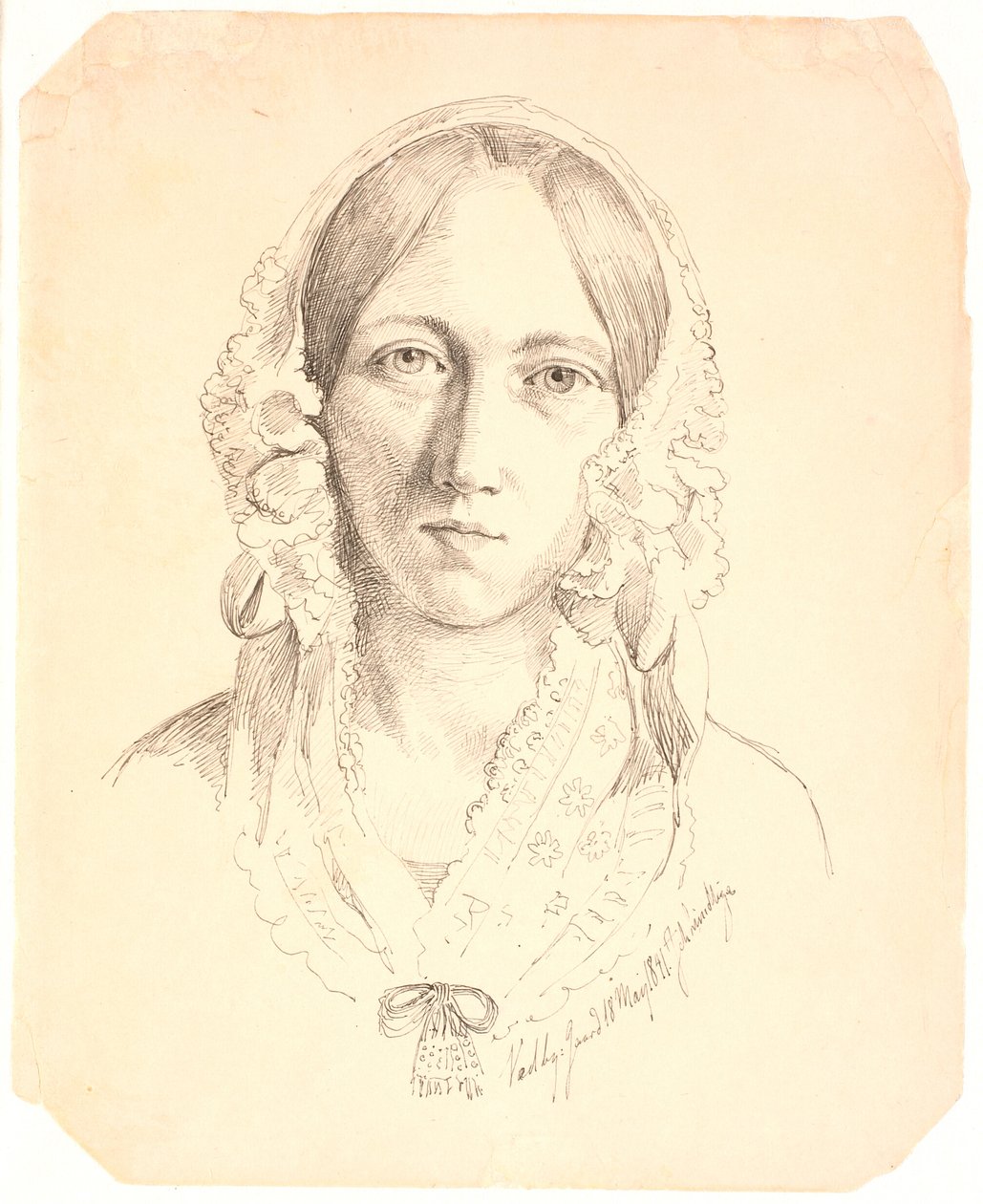 Portrait of a Young Woman, Possibly Louise Marie Neergaard (1816-1895) by Johan Thomas Lundbye