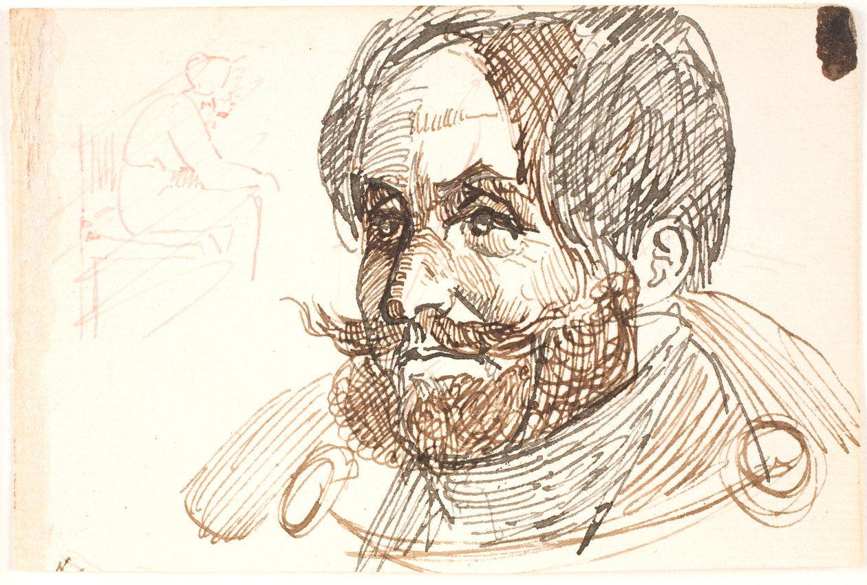 Portrait of a Bearded Man in a Jacket and Study of a Seated Woman by Johan Thomas Lundbye