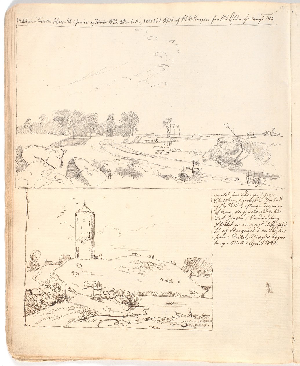 Stone Setting at Rakløv on Refsnæs. Drawing Made Directly in the Notebook Page 10 by Johan Thomas Lundbye