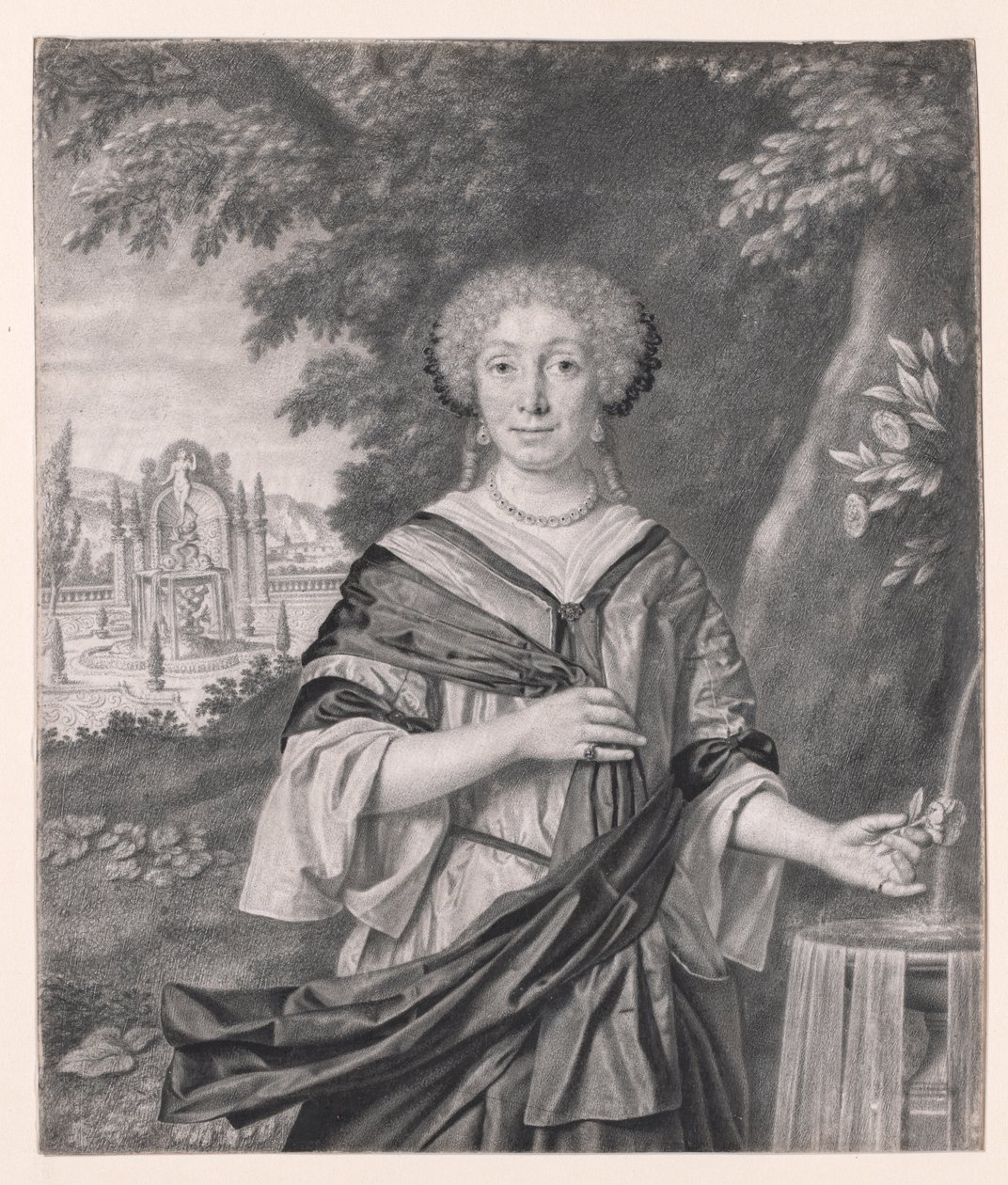 Portrait of a Woman Near a Fountain, a Rose in Her Hand by Johan Thopas