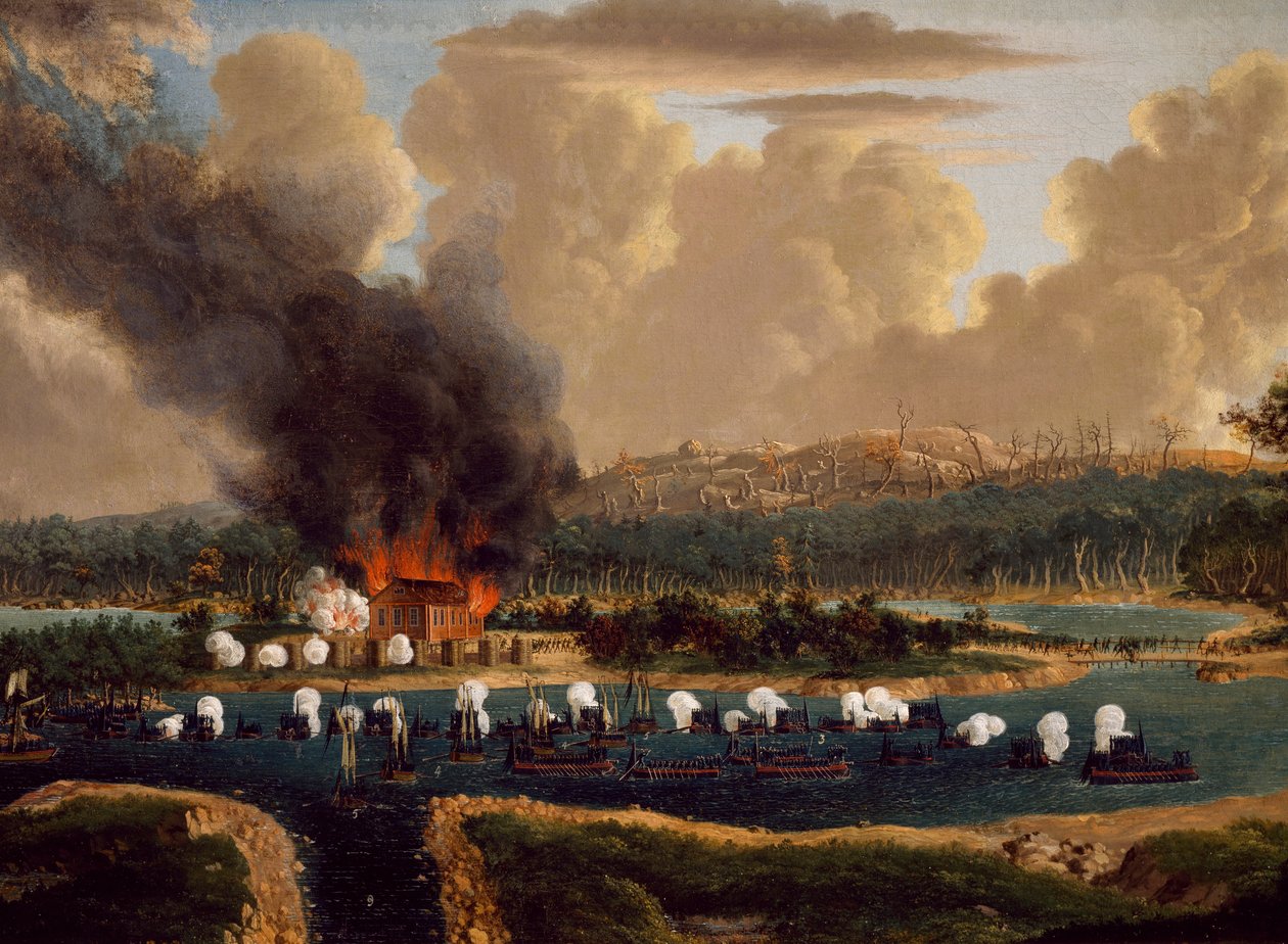 Battle of Vransarii against Russia for control of fjords at Kockis Kapell, June 16 1790 by Johan Tietrich Schoultz
