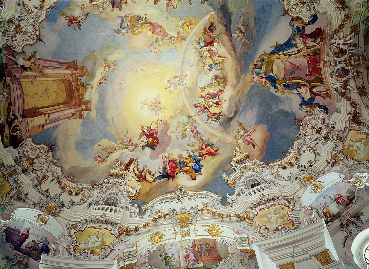 The Last Judgement, ceiling painting from the flattened dome of the church by Johann Baptist Zimmermann