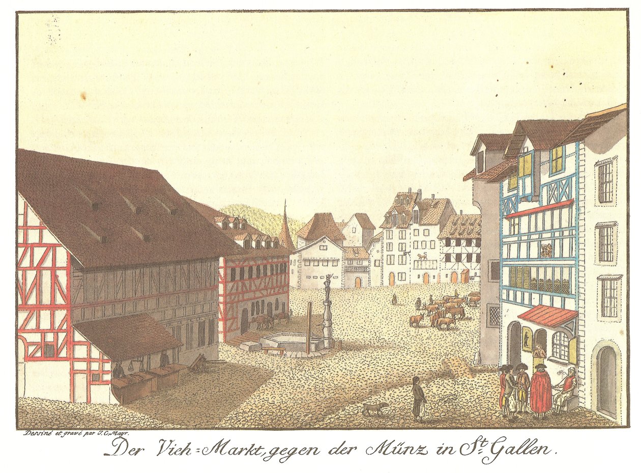 The Cattle Market towards the Mint in St. Gallen by Johann Conrad Mayr
