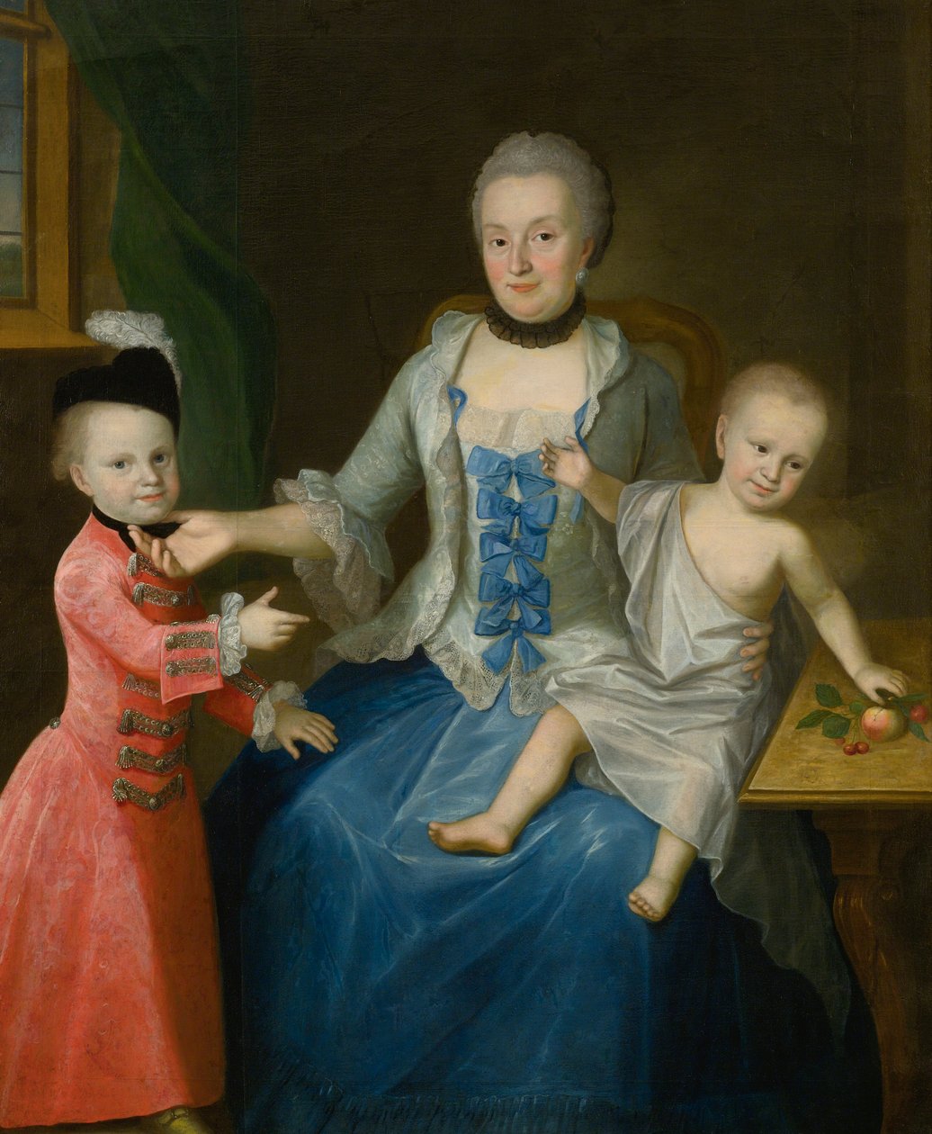 Portrait of Friederica Adolphina, Countess of Schlieben, and Her Two Sons, Gotthelf Sigismund and Adolf Friedrich by Johann Gottlieb Becker