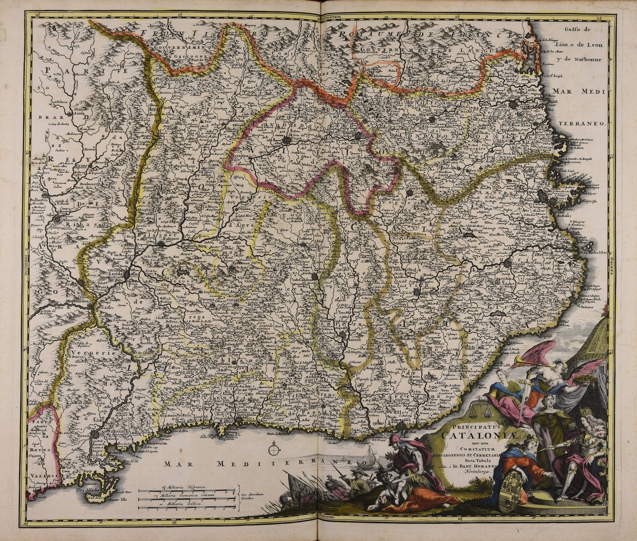 New Map of the Principality of Catalonia and the Counties of Roussillon and Cerdanya by Johann Baptista Homann