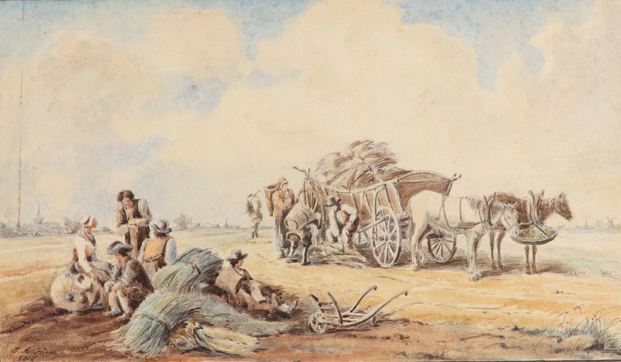 Horse-Drawn Cart and Resting Field Workers by Johann Adam Klein