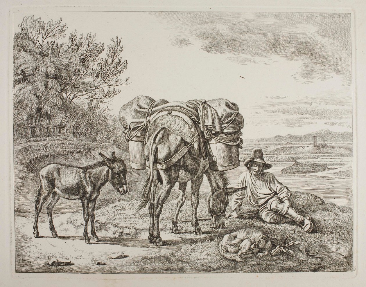 Packed Mule with Resting Driver by Johann Adam Klein