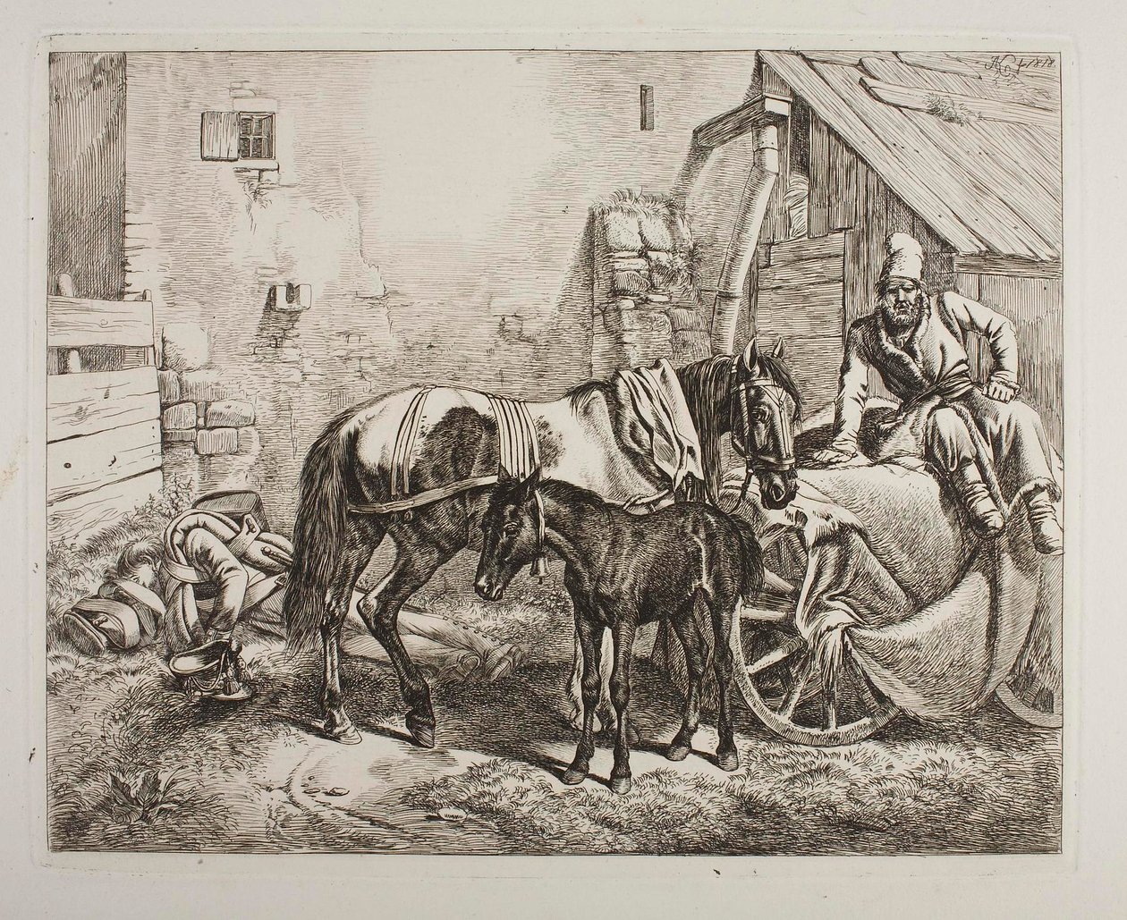 Russian Luggage Cart Outside a House by Johann Adam Klein