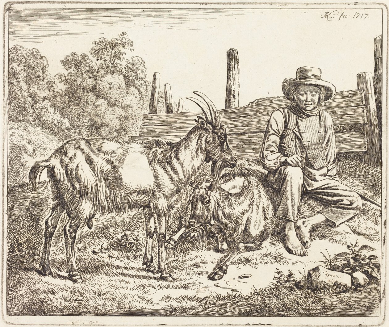 Shepherd Boy with Two Goats by Johann Adam Klein