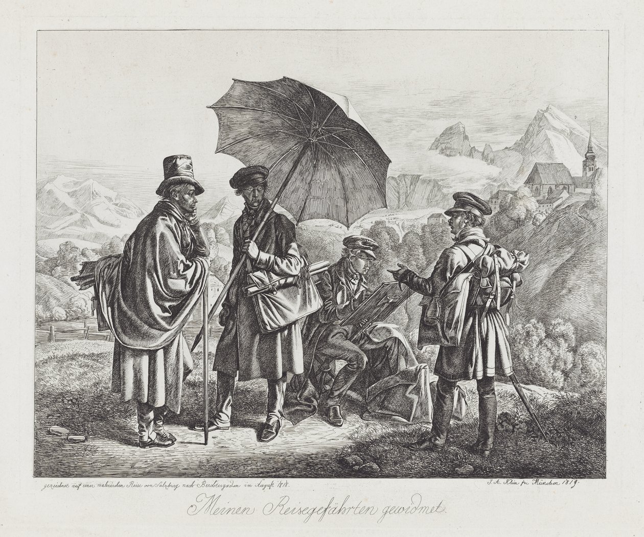 The Artists on their Journey, pub. 1819 by Johann Adam Klein