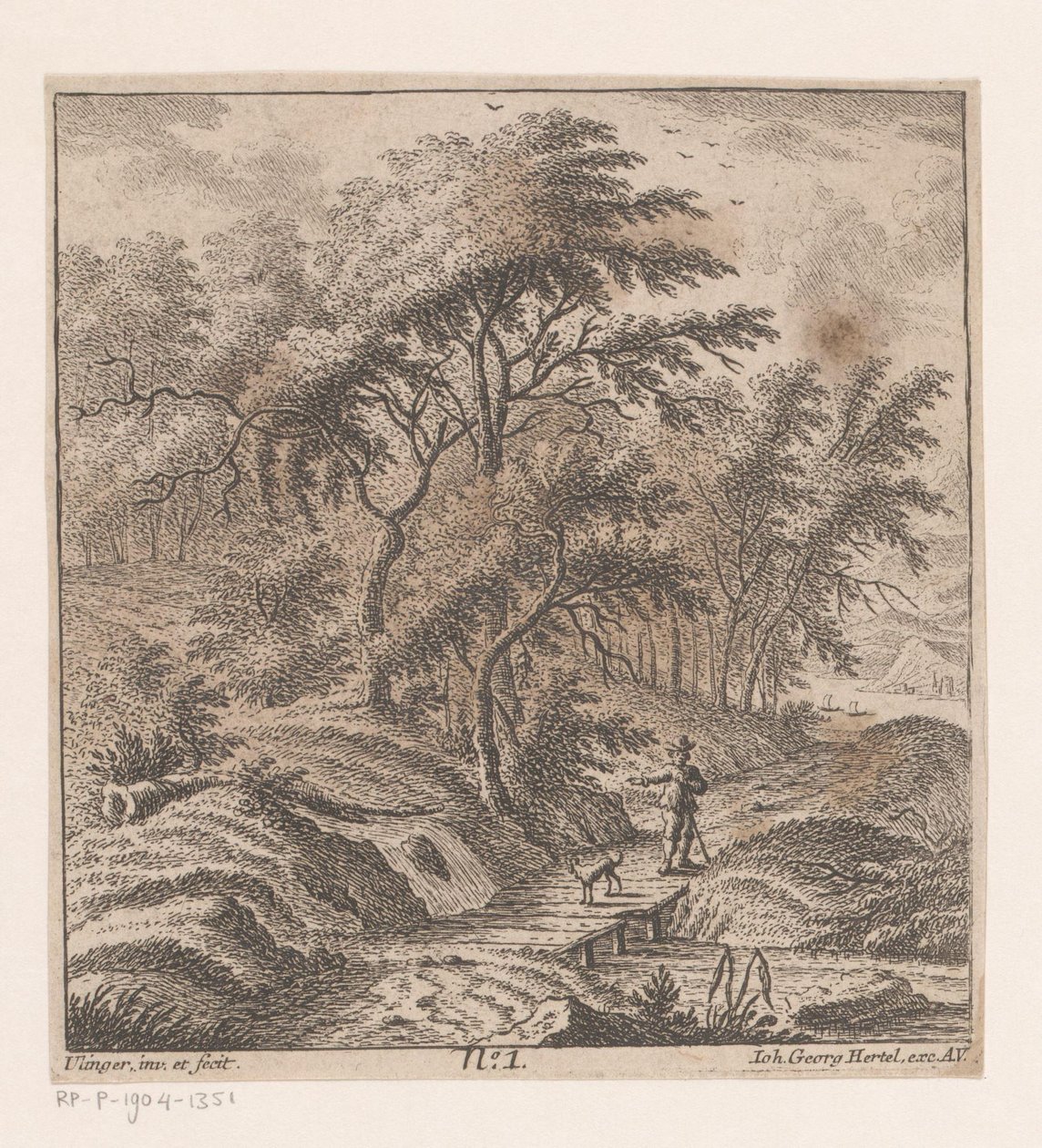 Man Walking a Dog Along a Forest Edge by Johann Caspar Ulinger